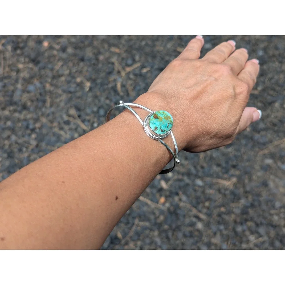 Navajo Cuff Bracelet Carico Lake Turquoise Sterling Silver Signed Size‎ 6.75 **